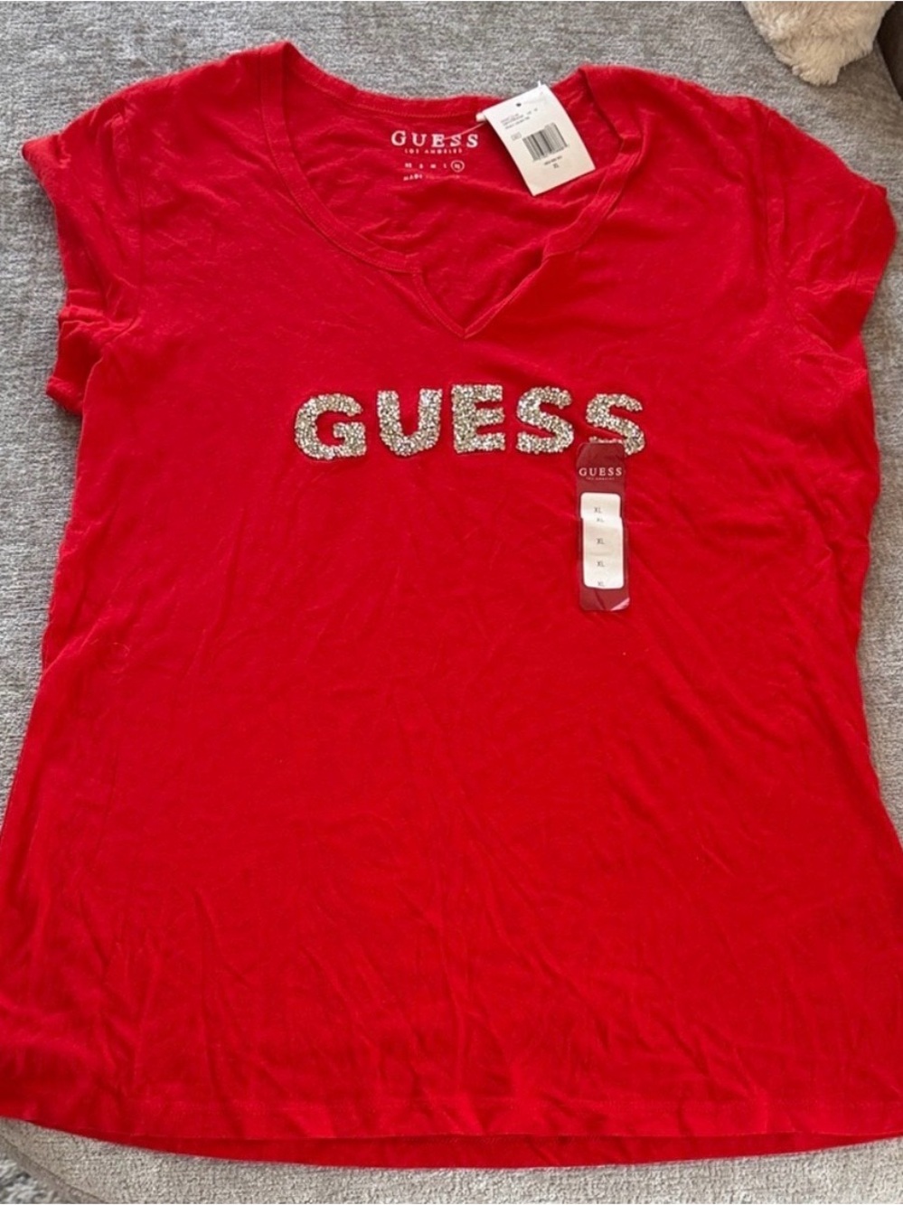NWT Guess Bling Logo Tee XL Red Rhinestone Graphic T Shirt